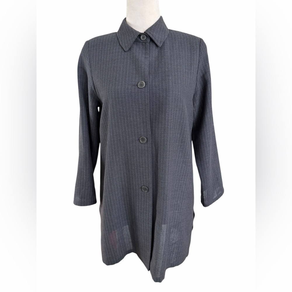 Lafayette 148 New York Vintage Charcoal Pinstripe Thin Wool Blazer